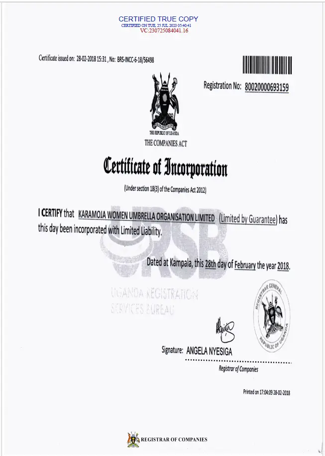 KAWUO Certificate of Incorporation