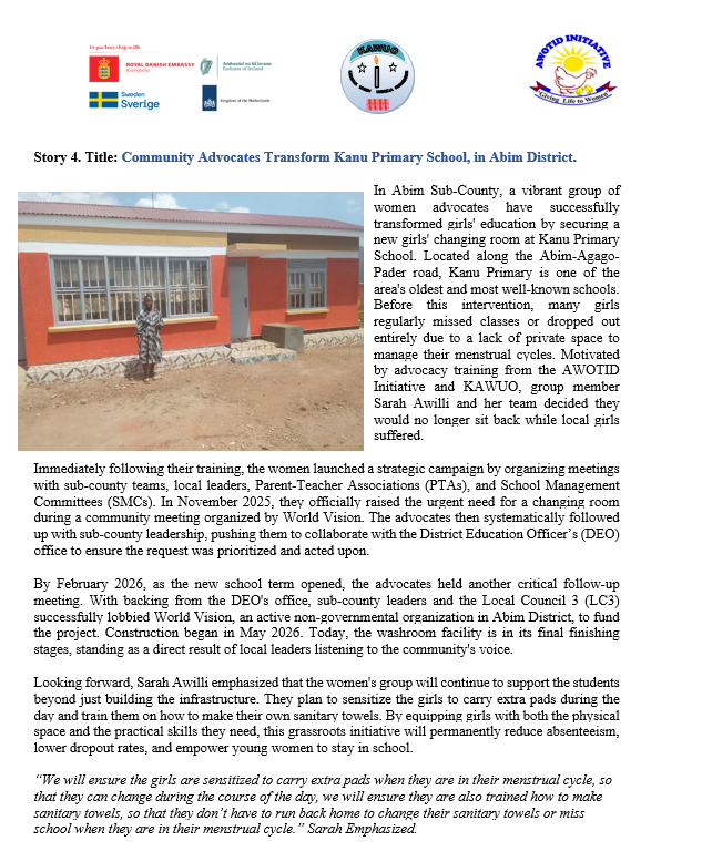community advocates transform kanu primary school, in abim district.